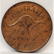 AUSTRALIA 1951Y. HALF 1/2 PENNY . FULL OF LUSTRE
